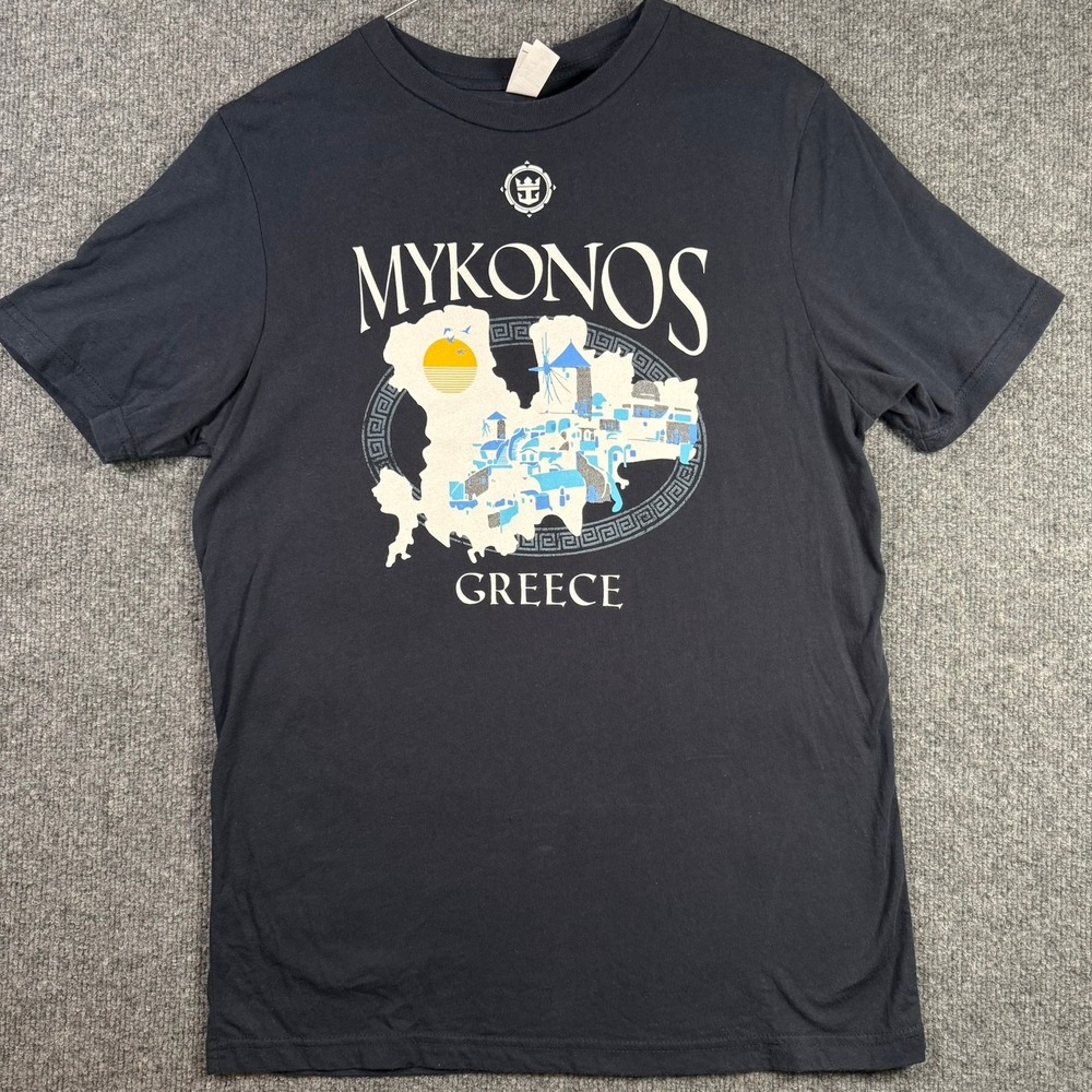 Royal Caribbean T-Shirt Mens Medium Blue Mykonos Greece Graphic Souvenir Tee